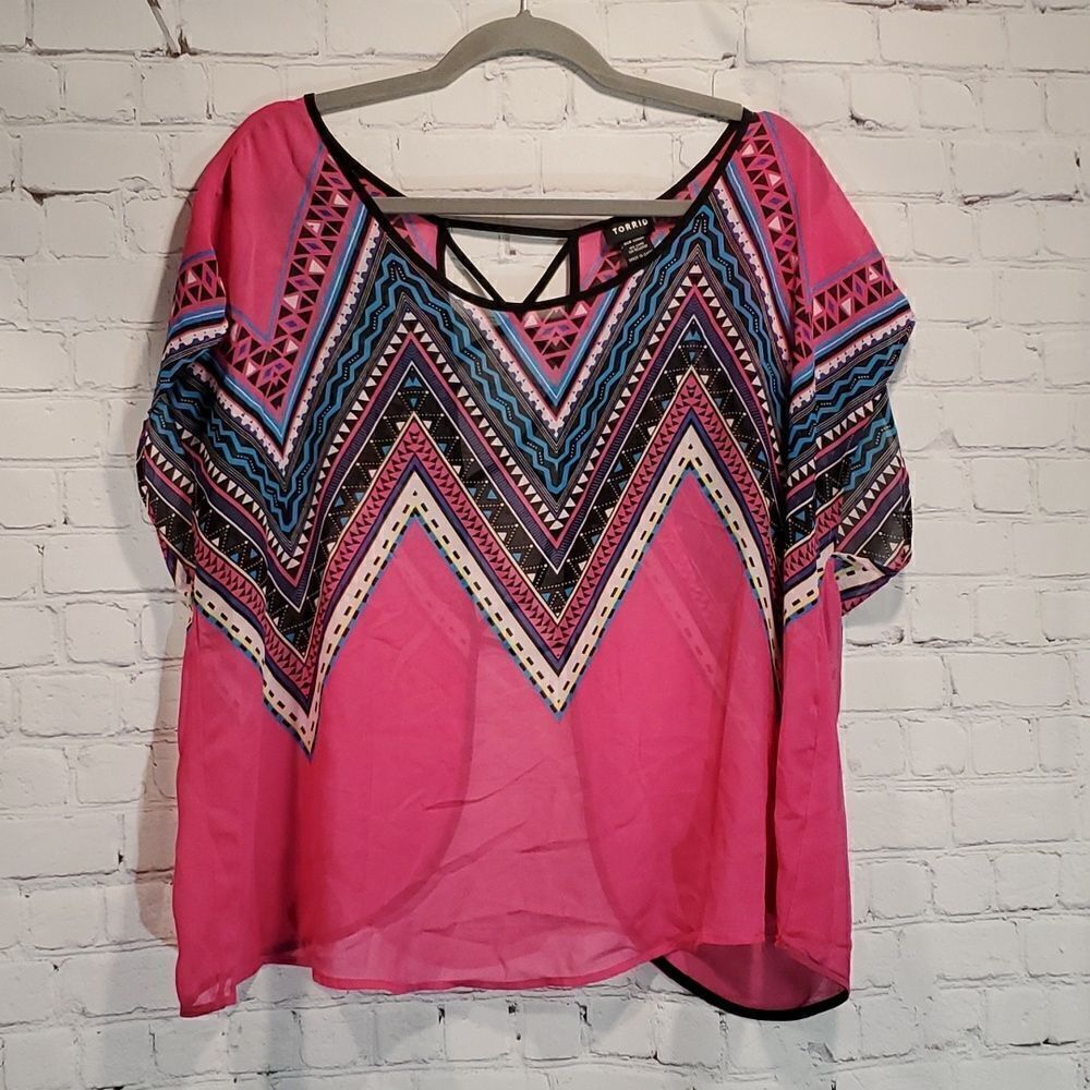 Torrid hot pink open back sheer blouse